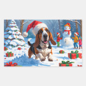 バセットハウンドクリスマスフェスティバルスノーシーン 長方形シール (正面)