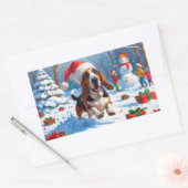 バセットハウンドクリスマスフェスティバルスノーシーン 長方形シール (封筒)