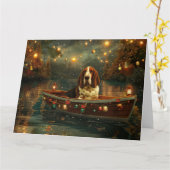 バセットハウンドクリスマスフェスティバル航海 カード (黄色い花)