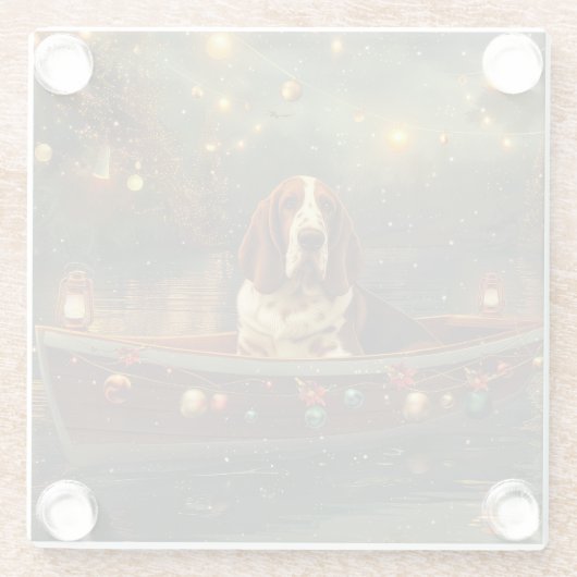 バセットハウンドクリスマスフェスティバル航海 ガラスコースター (裏面)