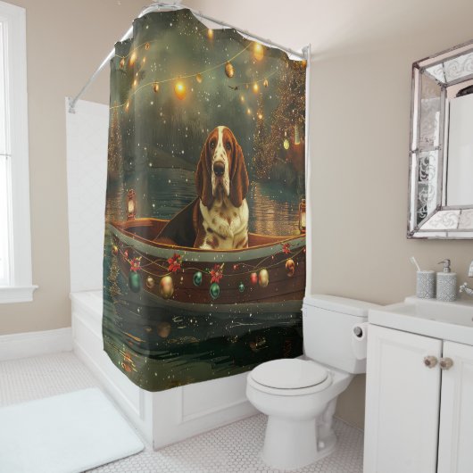 バセットハウンドクリスマスフェスティバル航海 シャワーカーテン (インサイチュ)