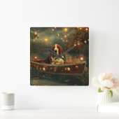 バセットハウンドクリスマスフェスティバル航海 スクエア壁時計 (ホーム)