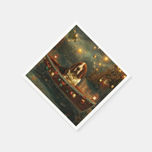 バセットハウンドクリスマスフェスティバル航海 スタンダードカクテルナプキン (角)