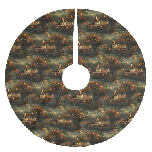 バセットハウンドクリスマスフェスティバル航海 ブラッシュドポリエステルツリースカート (正面)