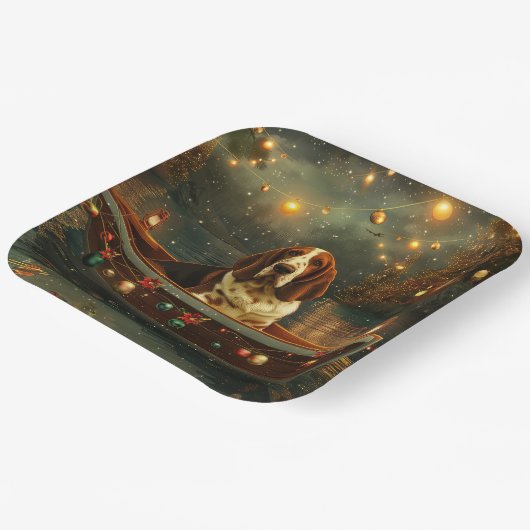 バセットハウンドクリスマスフェスティバル航海 ペーパープレート (傾斜あり)