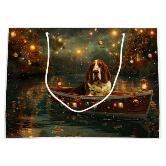 バセットハウンドクリスマスフェスティバル航海 ラージペーパーバッグ (正面)