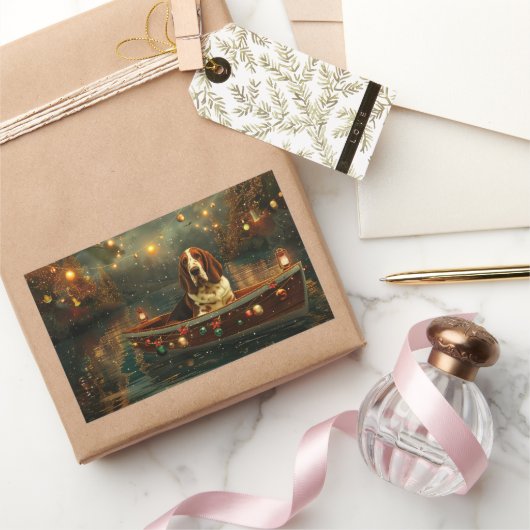 バセットハウンドクリスマスフェスティバル航海 長方形シール (ギフト)