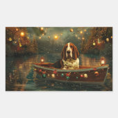 バセットハウンドクリスマスフェスティバル航海 長方形シール (正面)