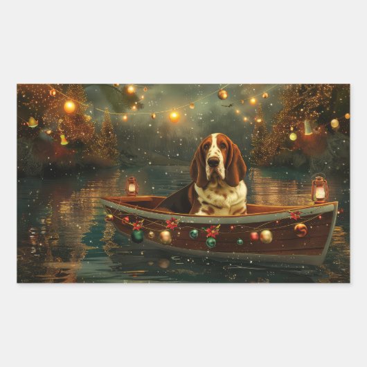 バセットハウンドクリスマスフェスティバル航海 長方形シール (正面)
