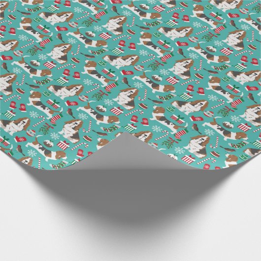 バセットハウンドクリスマスプレゼント用ラップ ラッピングペーパー (角)