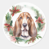 バセットハウンドクリスマスリースフェスティバルカップ ラウンドシール (正面)