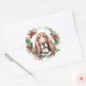 バセットハウンドクリスマスリースフェスティバルカップ ラウンドシール (封筒)