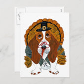 バセットハウンドサンクスギビングトルコ シーズンポストカード (正面/裏面)