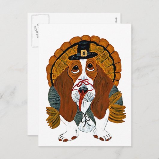 バセットハウンドサンクスギビングトルコ シーズンポストカード (正面/裏面)