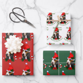 バセットハウンドサンタハットクリスマス ラッピングペーパーシート