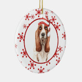 バセットハウンドサンタハットレッドスノーフレーク セラミックオーナメント (右)