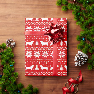 バセットハウンドシルエットドッグズクリスマスパターン ラッピングペーパー