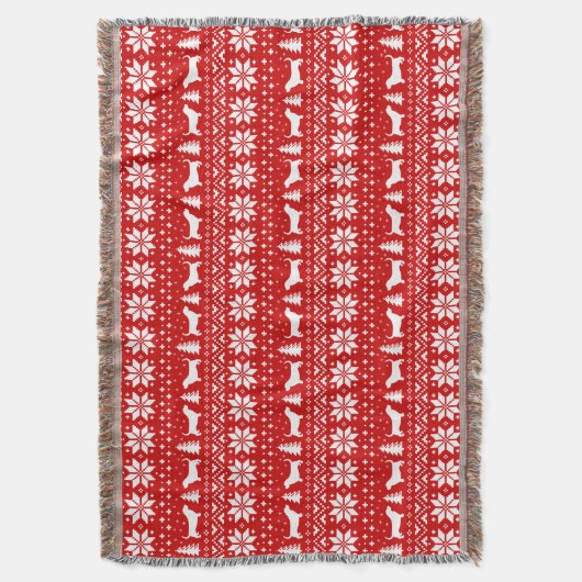 バセットハウンドシルエット犬クリスマスパターン スローブランケット (正面縦)