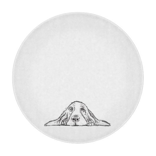 バセットハウンドシンプル白黒子犬の目 カッティングボード (正面)