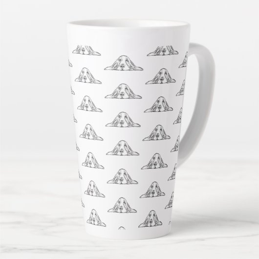 バセットハウンドシンプル白黒子犬の目 カフェラテマグ (右アングル)