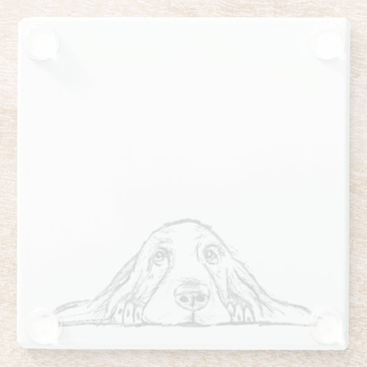 バセットハウンドシンプル白黒子犬の目 ガラスコースター (裏面)