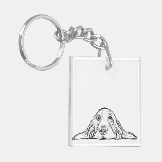 バセットハウンドシンプル白黒子犬の目 キーホルダー (正面左)
