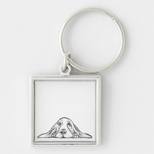 バセットハウンドシンプル白黒子犬の目 キーホルダー (正面)