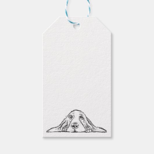 バセットハウンドシンプル白黒子犬の目 ギフトタグ (正面)