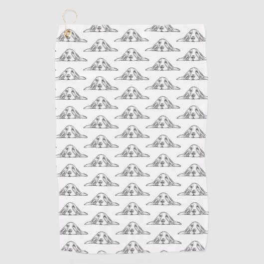 バセットハウンドシンプル白黒子犬の目 ゴルフタオル (正面)