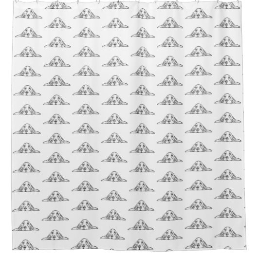 バセットハウンドシンプル白黒子犬の目 シャワーカーテン (正面)