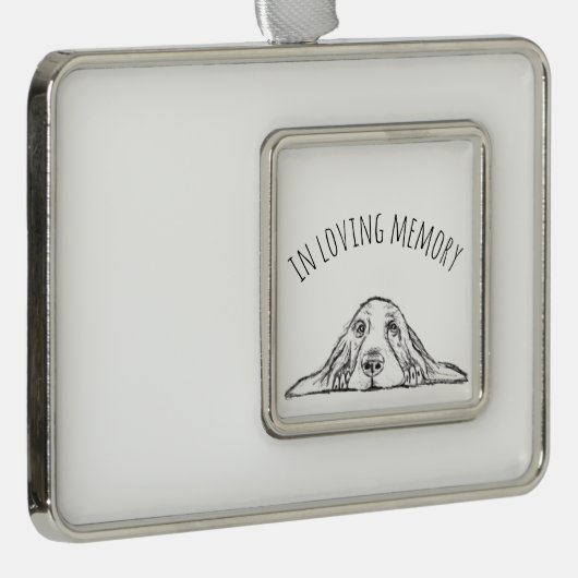 バセットハウンドシンプル白黒子犬の目 シルバープレートフレームオーナメント (右)