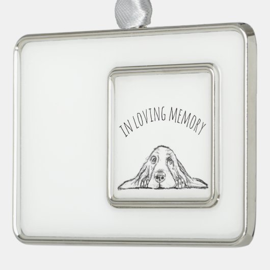 バセットハウンドシンプル白黒子犬の目 シルバープレートフレームオーナメント (左)