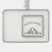 バセットハウンドシンプル白黒子犬の目 シルバープレートフレームオーナメント (正面)