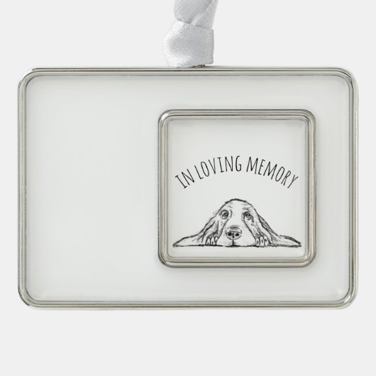 バセットハウンドシンプル白黒子犬の目 シルバープレートフレームオーナメント (正面)