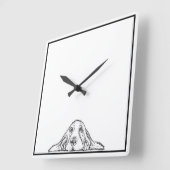 バセットハウンドシンプル白黒子犬の目 スクエア壁時計 (傾斜)