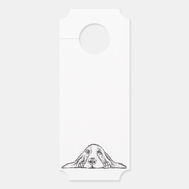 バセットハウンドシンプル白黒子犬の目 ドアノブサイン (正面)