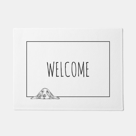 バセットハウンドシンプル白黒子犬の目 ドアマット (正面)