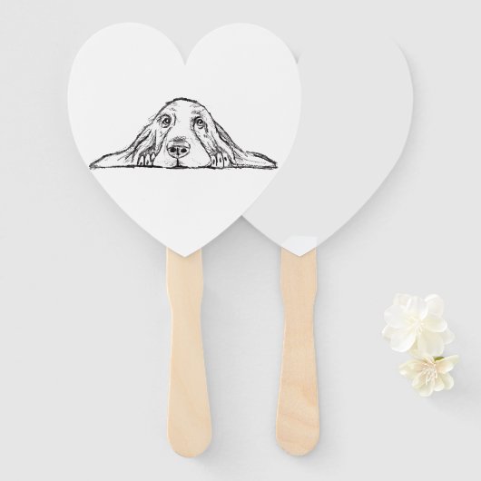 バセットハウンドシンプル白黒子犬の目 ハンドファン (正面&裏面)