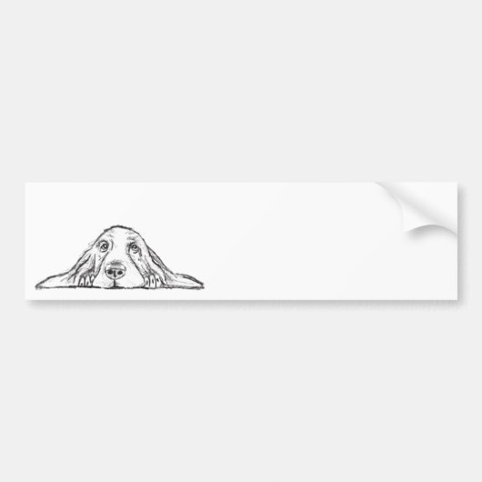 バセットハウンドシンプル白黒子犬の目 バンパーステッカー (正面)
