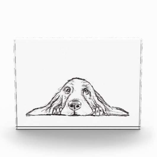 バセットハウンドシンプル白黒子犬の目 フォトブロック (正面)