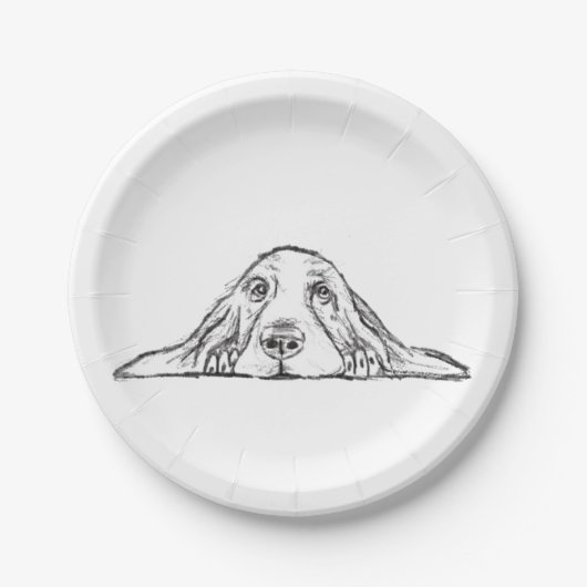バセットハウンドシンプル白黒子犬の目 ペーパープレート (正面)