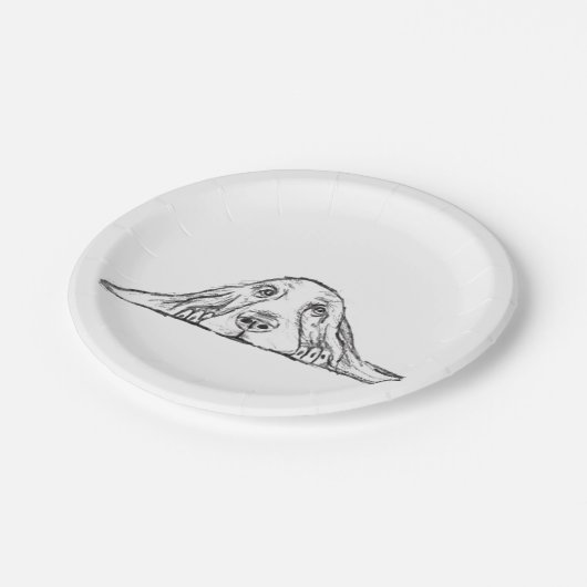 バセットハウンドシンプル白黒子犬の目 ペーパープレート (アングル)