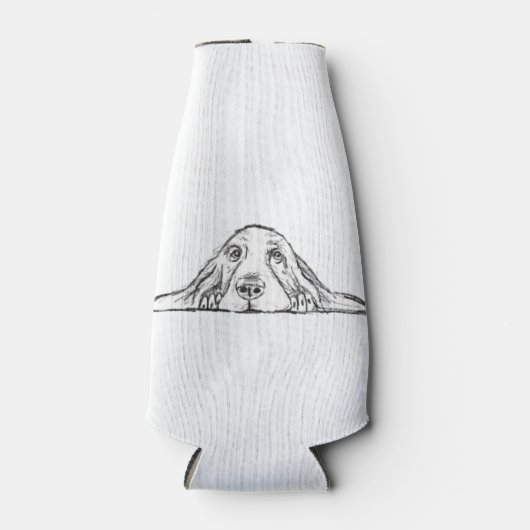 バセットハウンドシンプル白黒子犬の目 ボトルクーラー (正面)