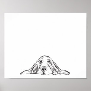 バセットハウンドシンプル白黒子犬の目 ポスター