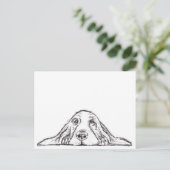 バセットハウンドシンプル白黒子犬の目 ポストカード (スタンド正面)