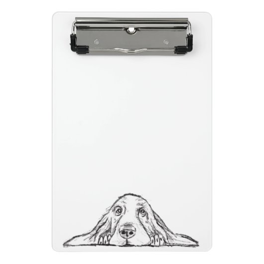 バセットハウンドシンプル白黒子犬の目 ミニクリップボード (正面)