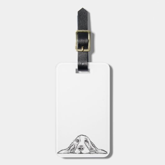 バセットハウンドシンプル白黒子犬の目 ラゲッジタグ (正面縦)