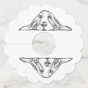 バセットハウンドシンプル白黒子犬の目 ワイングラスタグ