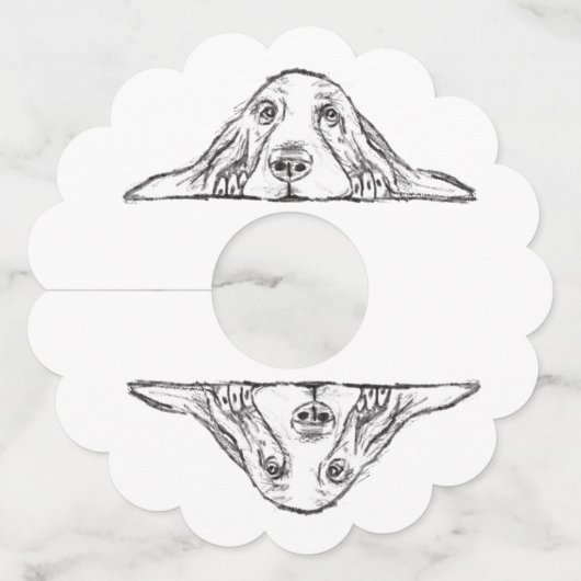 バセットハウンドシンプル白黒子犬の目 ワイングラスタグ (正面)