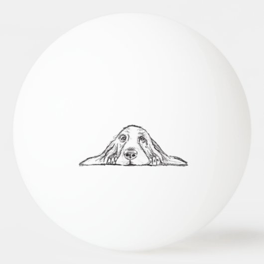 バセットハウンドシンプル白黒子犬の目 卓球ボール (正面)
